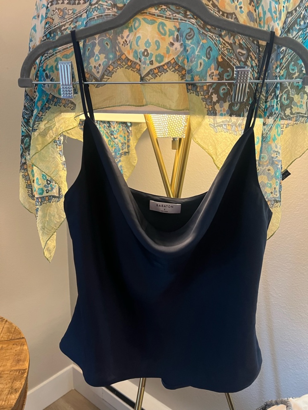 Babaton Black Satin Cowl Neck Boxy Crop Tank